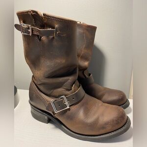 Frye Mid Calf Leather Engineer Moto Boots Brown Women's. Size 8 1/2